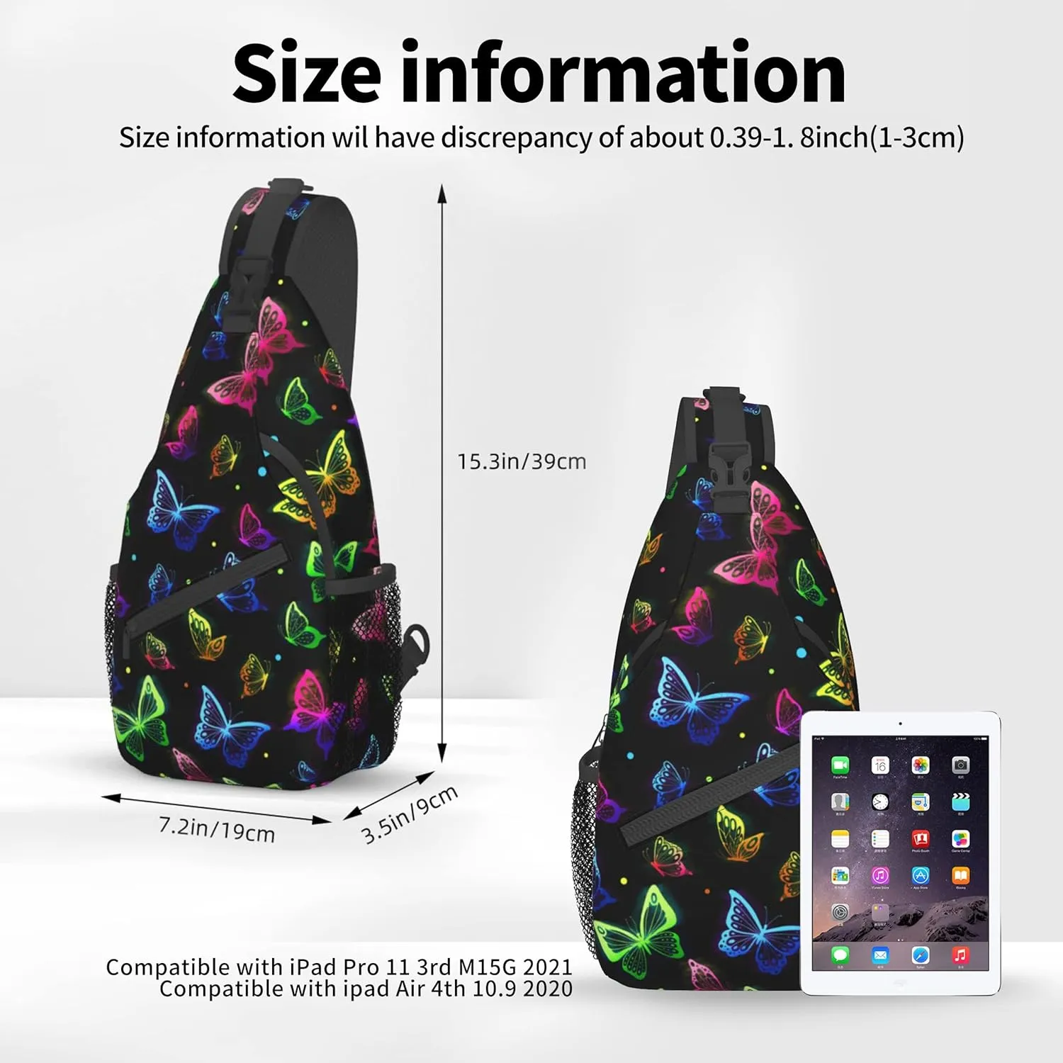 Colorful Butterfly Sling Bag for Women,Crossbody Bag Men Sling Backpack Shoulder Chest Bag for Travel Hiking Gym anti theft with Adjustable Strap