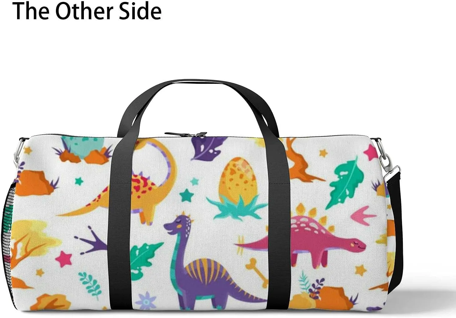 Colorful Cute Dinosaurs Sports Duffel Bag Travel Gym Tote Bags Lightweight Durable Shoulder Strap Waterproof Polyester Outside Mesh Pocket Overnight Trip Duffel Bag for Women Men