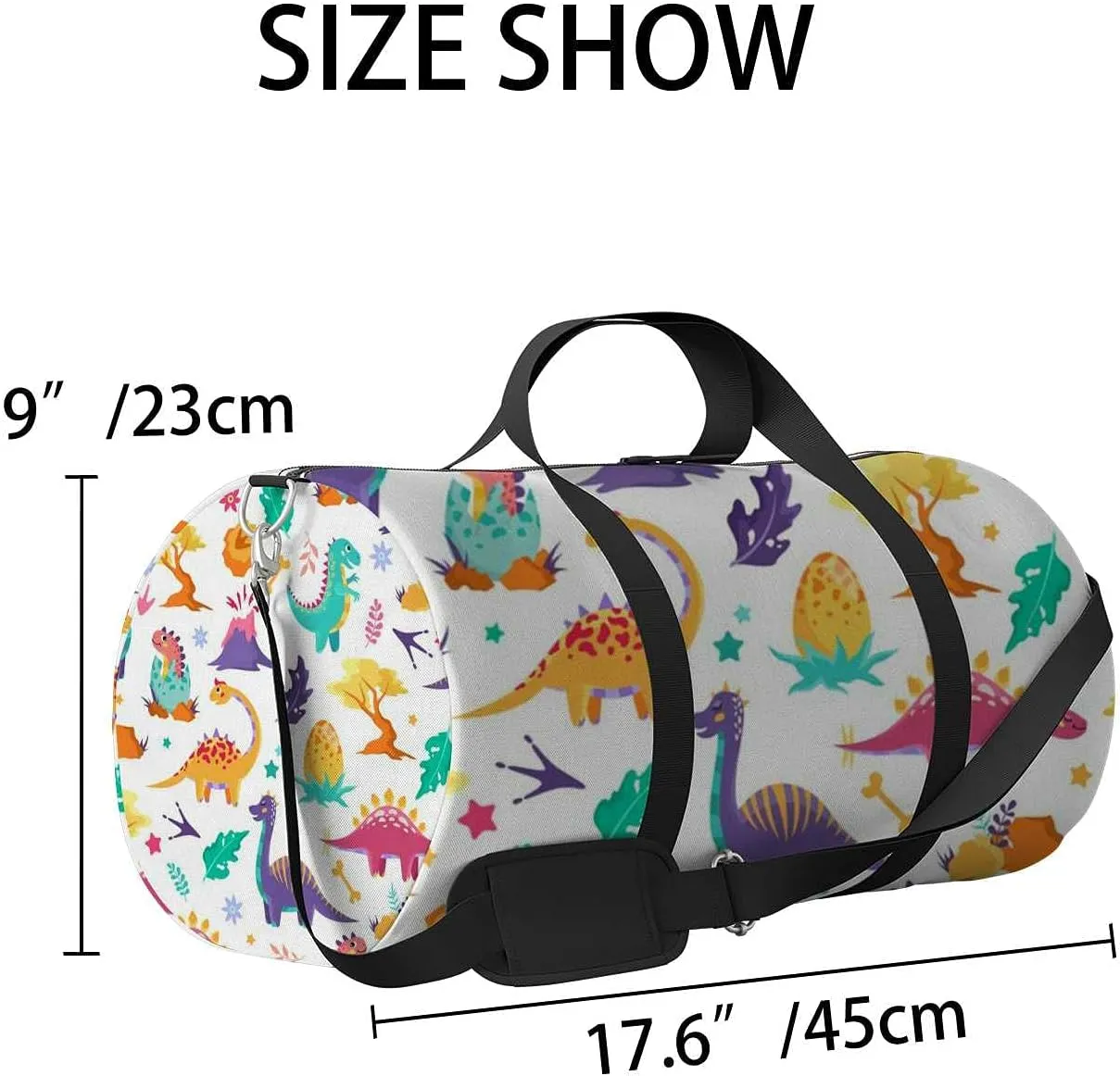 Colorful Cute Dinosaurs Sports Duffel Bag Travel Gym Tote Bags Lightweight Durable Shoulder Strap Waterproof Polyester Outside Mesh Pocket Overnight Trip Duffel Bag for Women Men