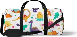 Colorful Cute Dinosaurs Sports Duffel Bag Travel Gym Tote Bags Lightweight Durable Shoulder Strap Waterproof Polyester Outside Mesh Pocket Overnight Trip Duffel Bag for Women Men