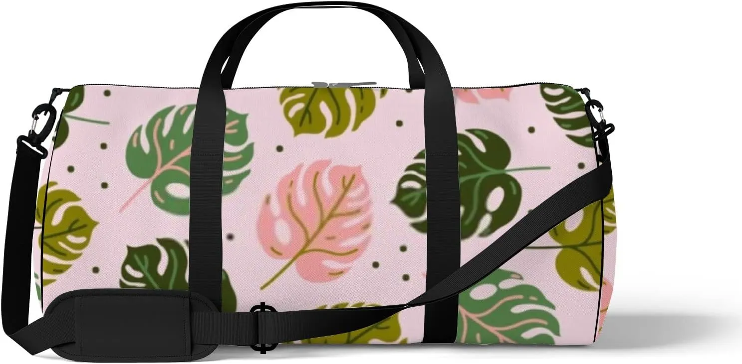 Colorful Monstera Leaf with Veins Plant Sports Duffel Bag Travel Gym Tote Bags Lightweight Durable Shoulder Strap Waterproof Polyester Outside Mesh Pocket Overnight Trip Duffel Bag for Women Men