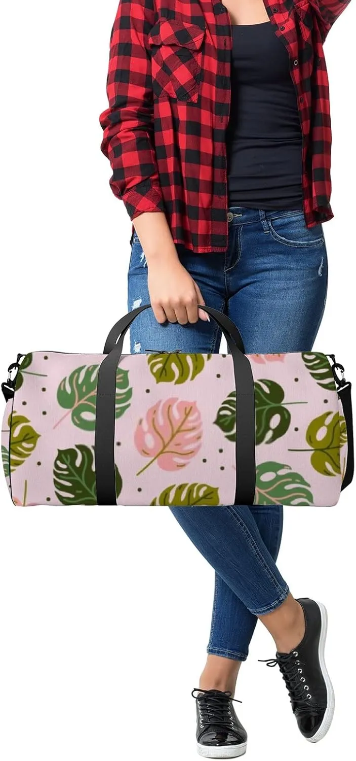 Colorful Monstera Leaf with Veins Plant Sports Duffel Bag Travel Gym Tote Bags Lightweight Durable Shoulder Strap Waterproof Polyester Outside Mesh Pocket Overnight Trip Duffel Bag for Women Men