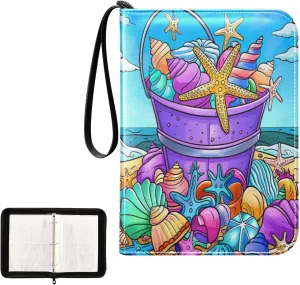 Colorful Seashells Binder for Cards 4-Pocket Trading Card Organizer Fits 400 Cards for Sports Cards, Game Cards