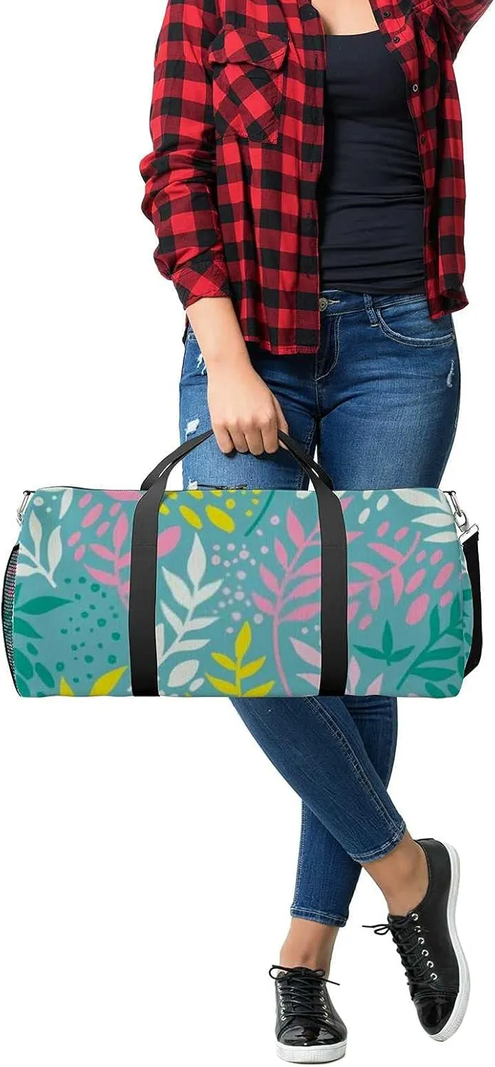 Colorful Twigs Leaves Sports Duffel Bag Travel Gym Tote Bags Lightweight Durable Shoulder Strap Waterproof Polyester Outside Mesh Pocket Overnight Trip Duffel Bag for Women Men