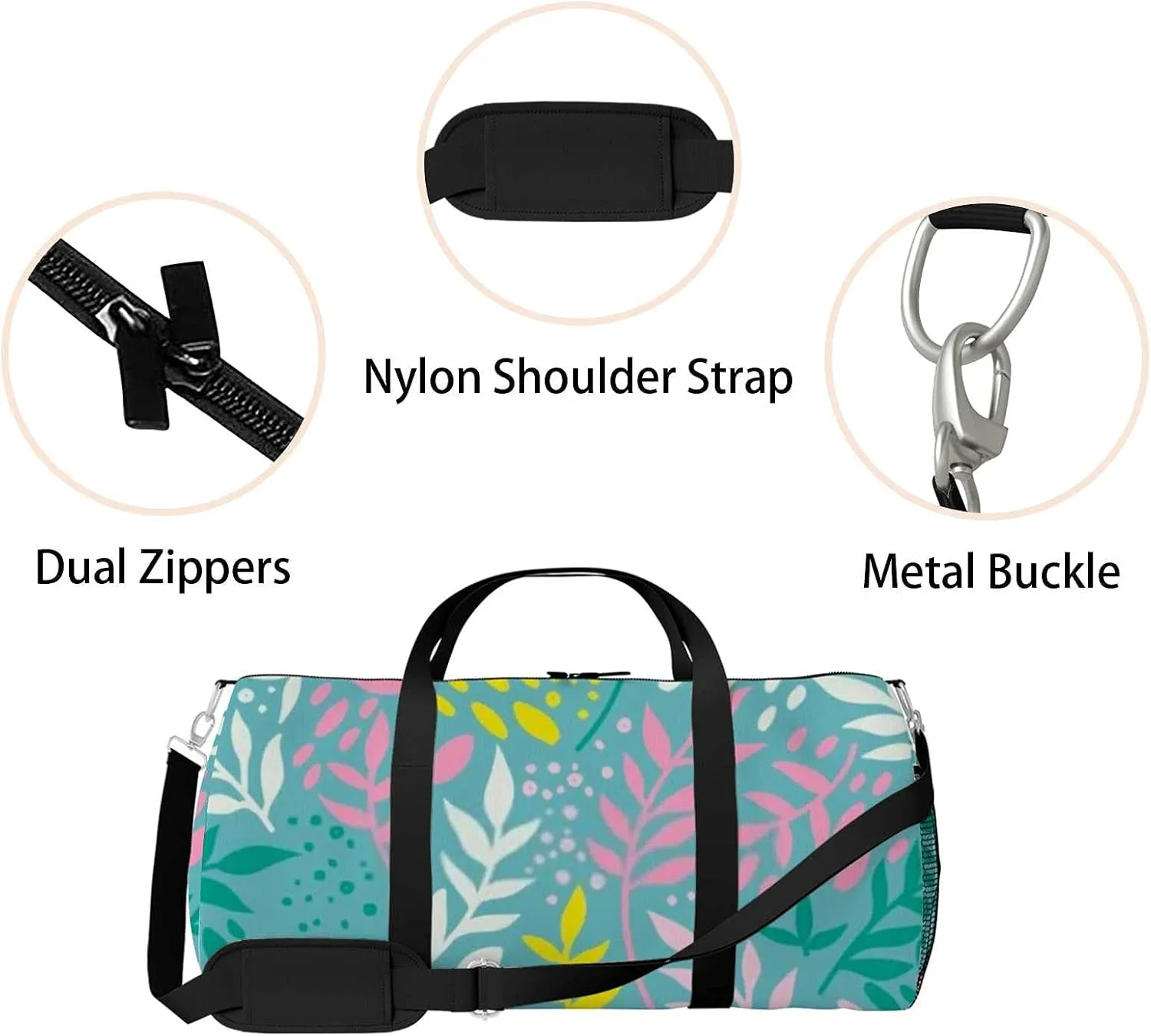 Colorful Twigs Leaves Sports Duffel Bag Travel Gym Tote Bags Lightweight Durable Shoulder Strap Waterproof Polyester Outside Mesh Pocket Overnight Trip Duffel Bag for Women Men