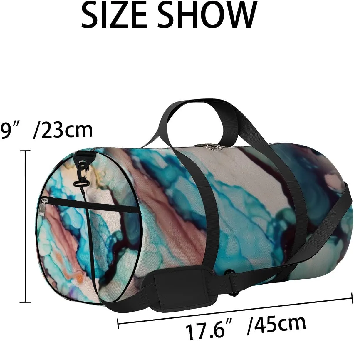 Colorful Vivid Liquid Mottled Texture Sports Duffel Bag Travel Gym Tote Bags Lightweight Durable Shoulder Strap Waterproof Polyester Outside Mesh Pocket Overnight Trip Duffel Bag for Women Men