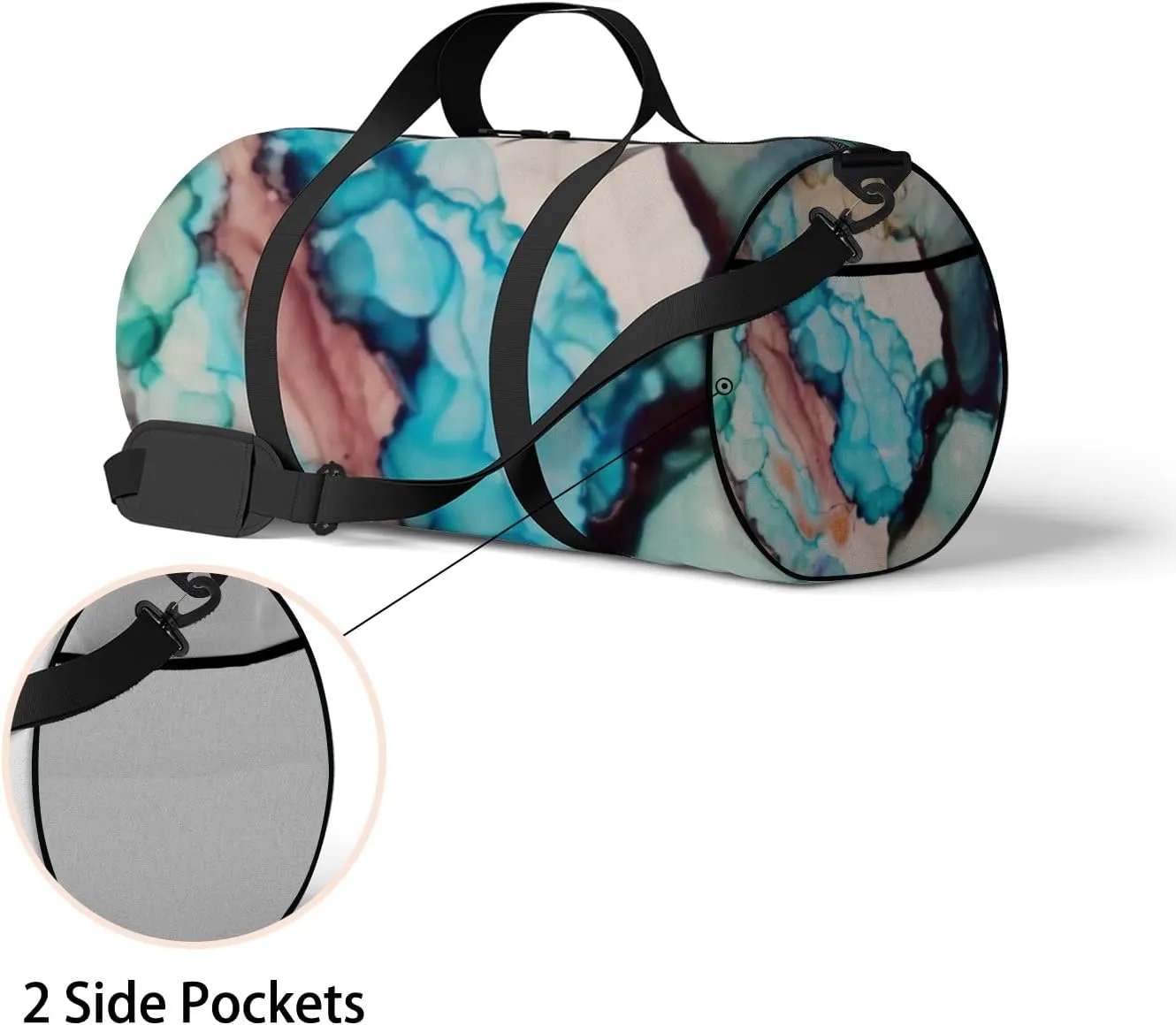 Colorful Vivid Liquid Mottled Texture Sports Duffel Bag Travel Gym Tote Bags Lightweight Durable Shoulder Strap Waterproof Polyester Outside Mesh Pocket Overnight Trip Duffel Bag for Women Men