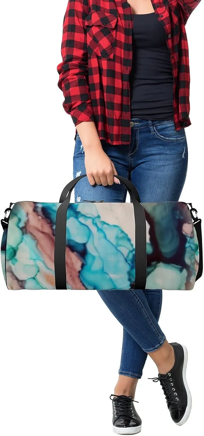 Colorful Vivid Liquid Mottled Texture Sports Duffel Bag Travel Gym Tote Bags Lightweight Durable Shoulder Strap Waterproof Polyester Outside Mesh Pocket Overnight Trip Duffel Bag for Women Men