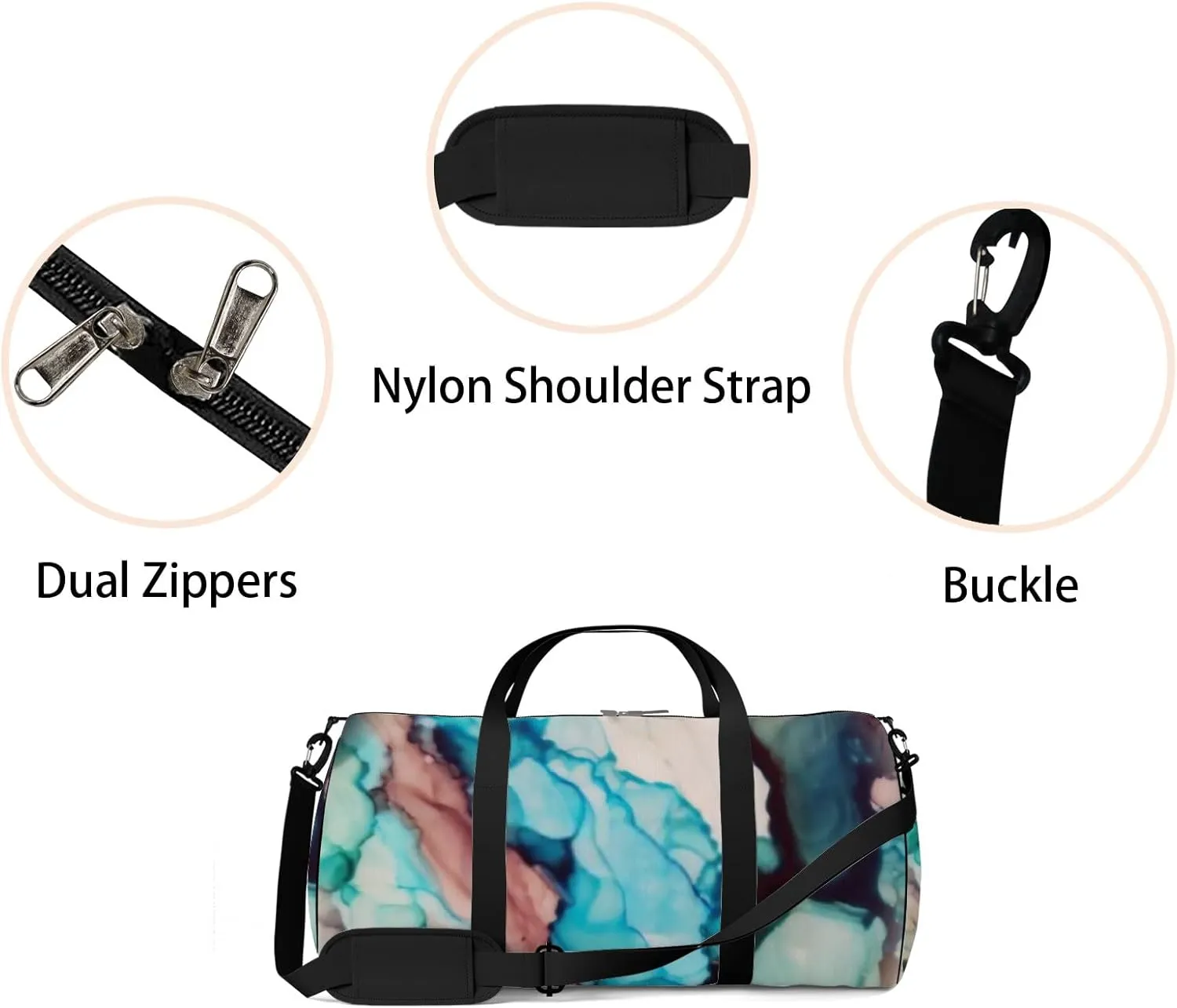Colorful Vivid Liquid Mottled Texture Sports Duffel Bag Travel Gym Tote Bags Lightweight Durable Shoulder Strap Waterproof Polyester Outside Mesh Pocket Overnight Trip Duffel Bag for Women Men