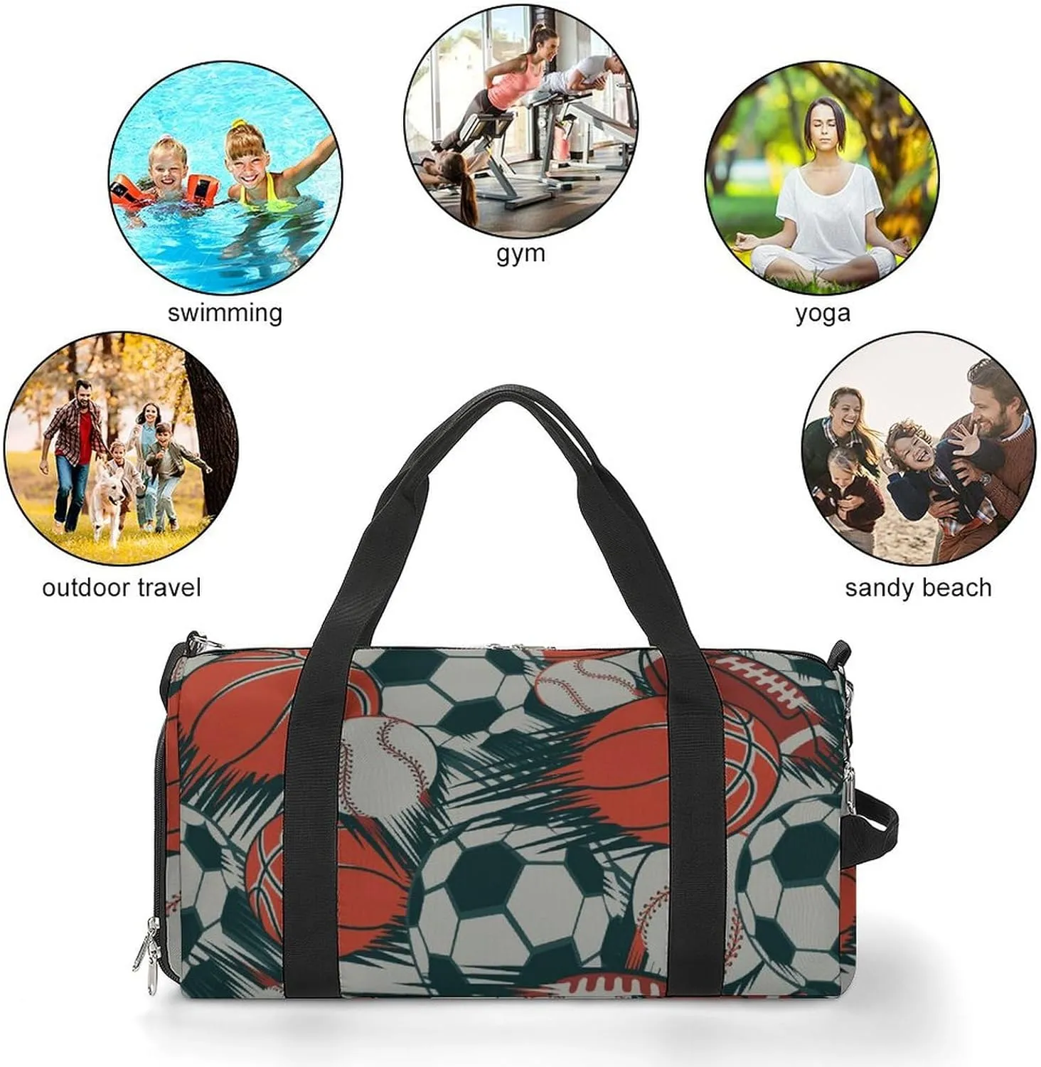 Comics Style of Balls Fitness Large Gym Bag for Unisex with Shoe Compartment & Wet Pocket