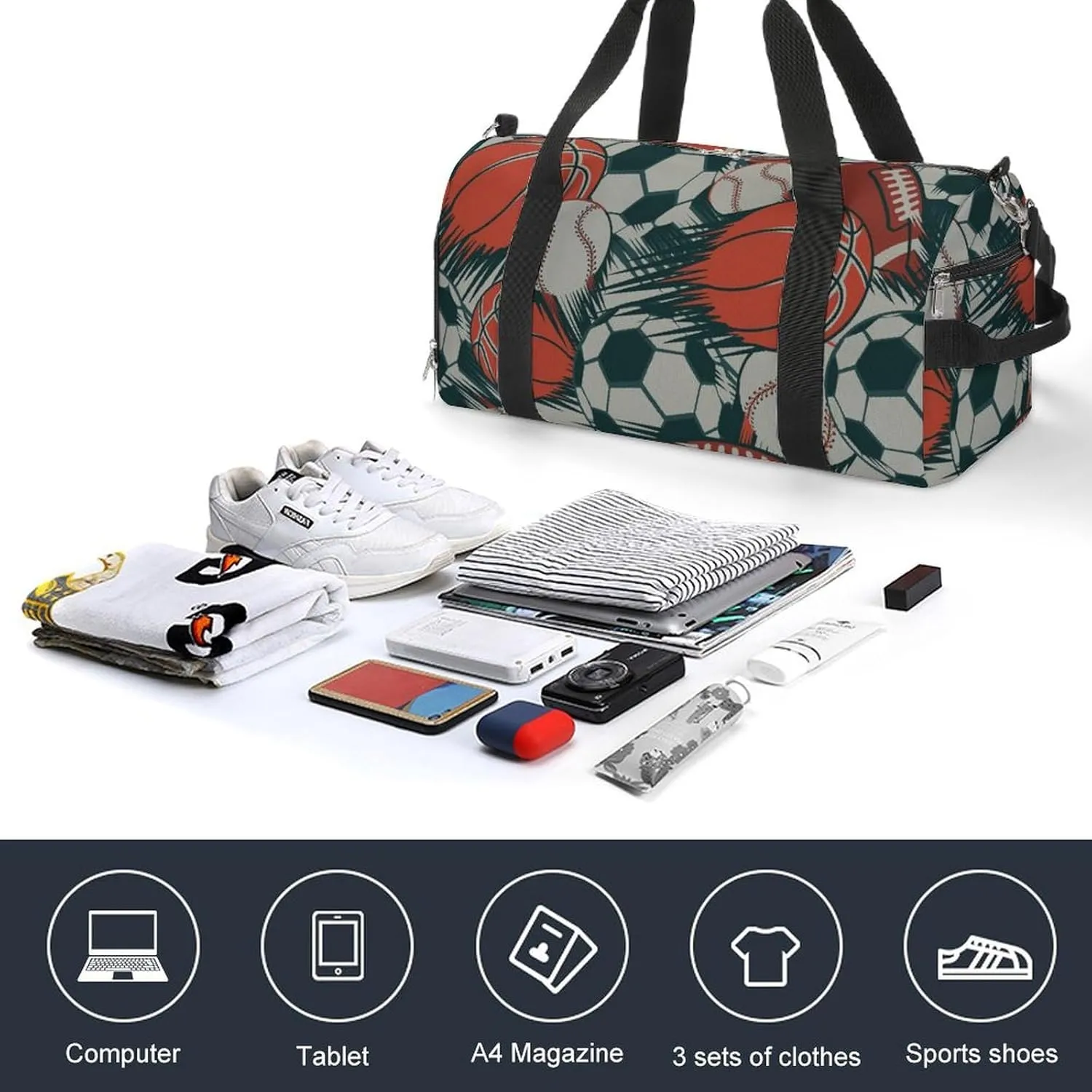 Comics Style of Balls Fitness Large Gym Bag for Unisex with Shoe Compartment & Wet Pocket