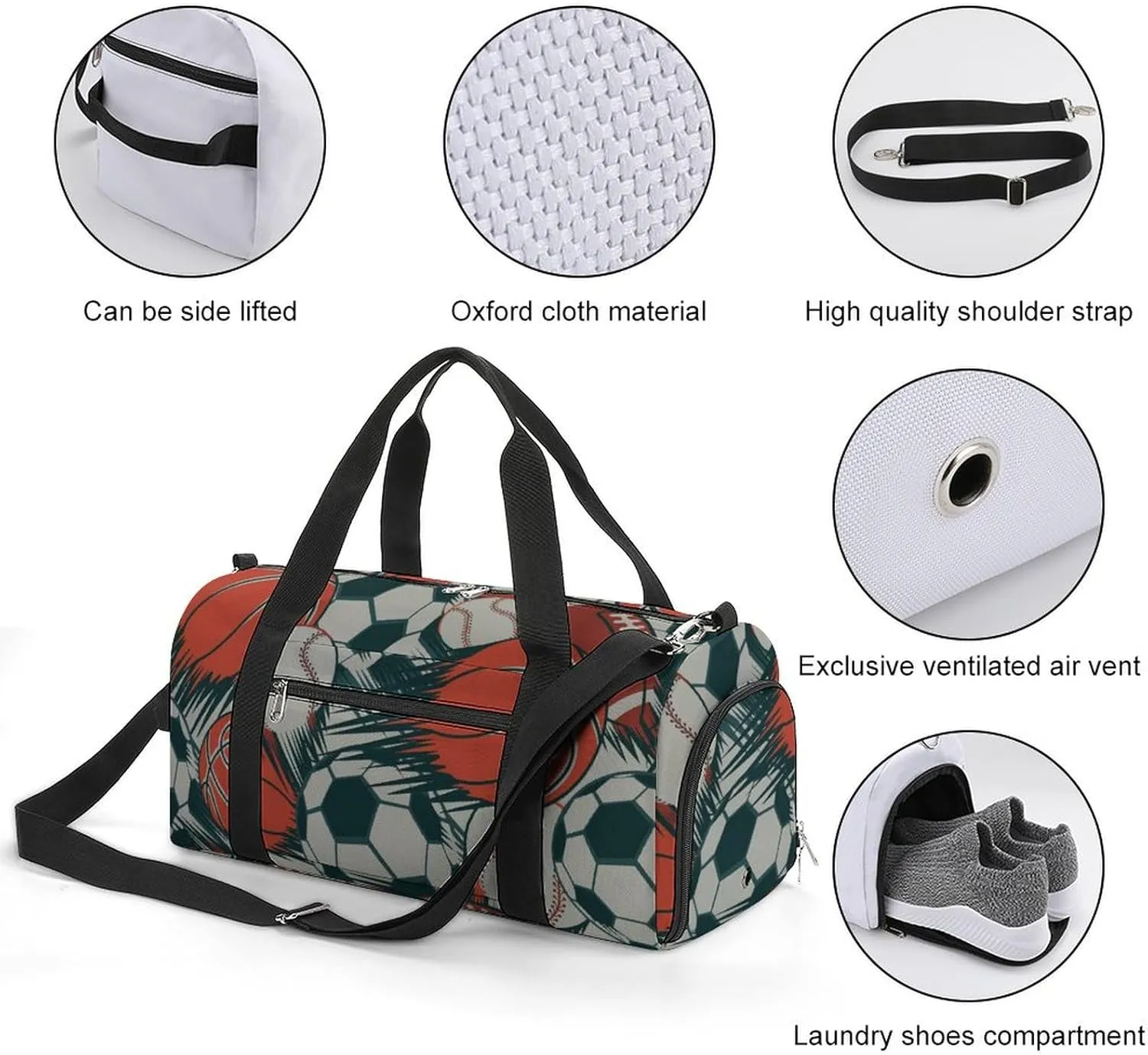 Comics Style of Balls Fitness Large Gym Bag for Unisex with Shoe Compartment & Wet Pocket