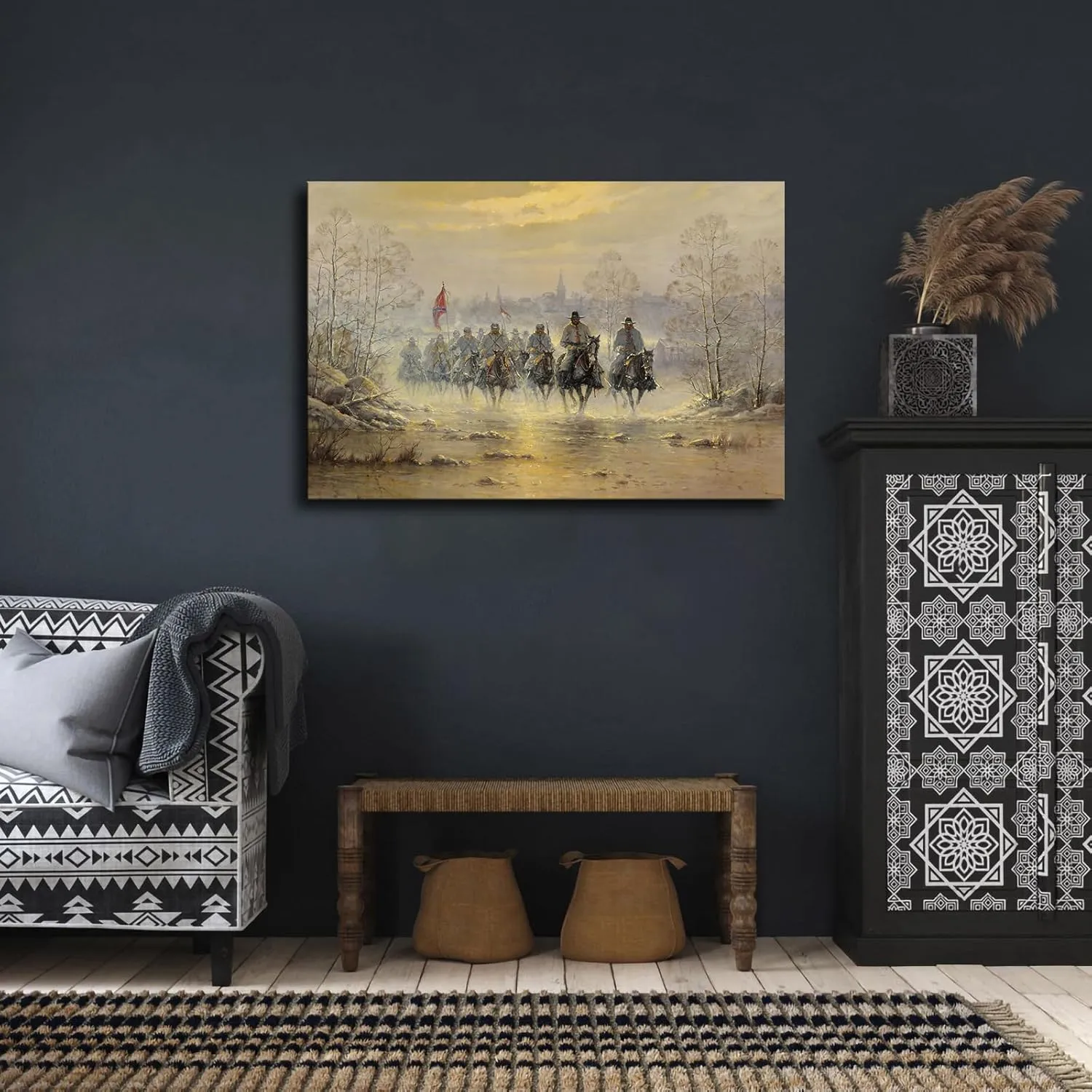 Confederate Army Cavalry Civil War Painting Poster Modern High Definition Aesthetic Holiday Gift Home Wall Art Canvas Painting Decoration (Framed,12×18inch)