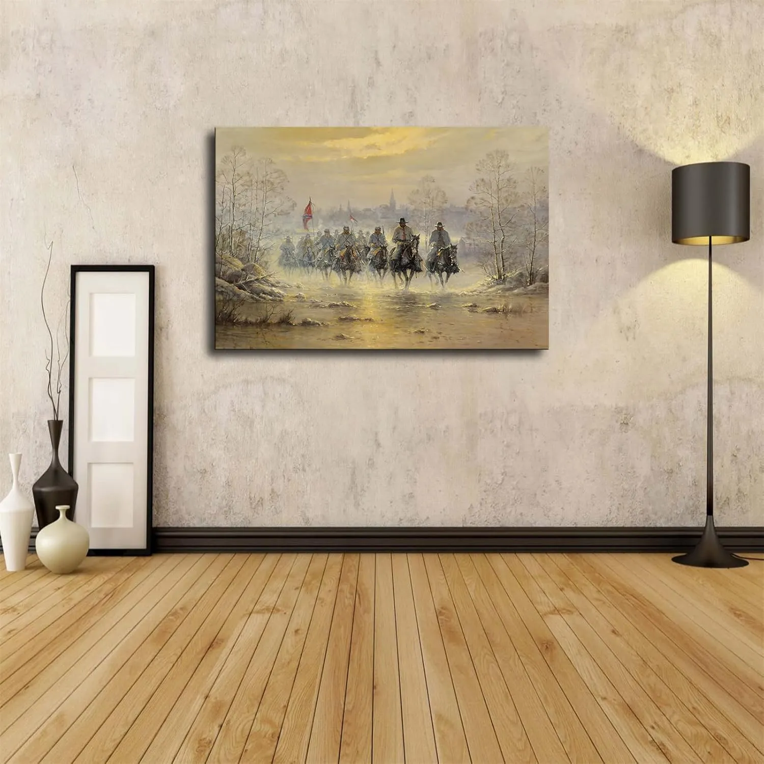 Confederate Army Cavalry Civil War Painting Poster Modern High Definition Aesthetic Holiday Gift Home Wall Art Canvas Painting Decoration (Framed,12×18inch)