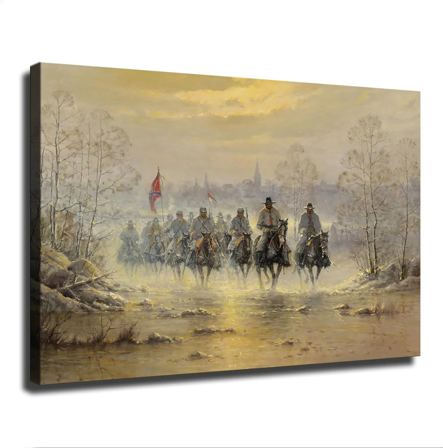 Confederate Army Cavalry Civil War Painting Poster Modern High Definition Aesthetic Holiday Gift Home Wall Art Canvas Painting Decoration (Framed,12×18inch)
