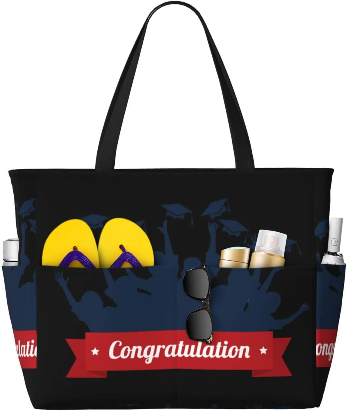 Congratulation Graduate Large Beach Tote Bag for Women Extra Large Capacity Waterproof Sandproof Pool Bag Suitable for Swimming Pool Gym Travel