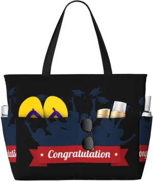Congratulation Graduate Large Beach Tote Bag for Women Extra Large Capacity Waterproof Sandproof Pool Bag Suitable for Swimming Pool Gym Travel