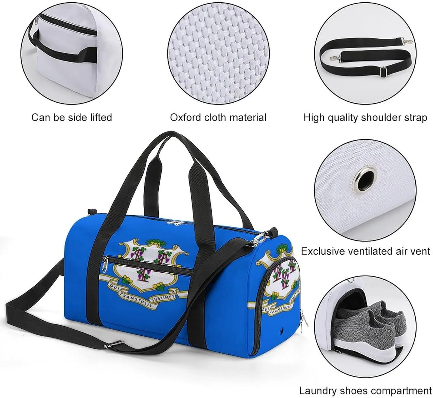 Connecticut State Flag Gym Bag-Workout Organizer with Water Resistant Compartments for Gym Lovers, style-40-6