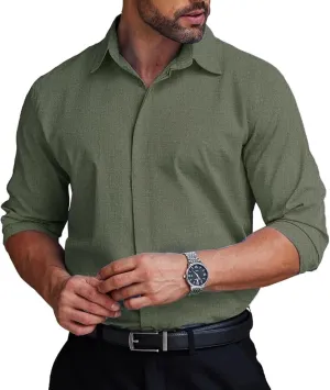 COOFANDY Men's Formal Dress Shirt Hidden Button Front Wrinkle Free Shirt Regular Fit Stretch Business Casual Shirts
