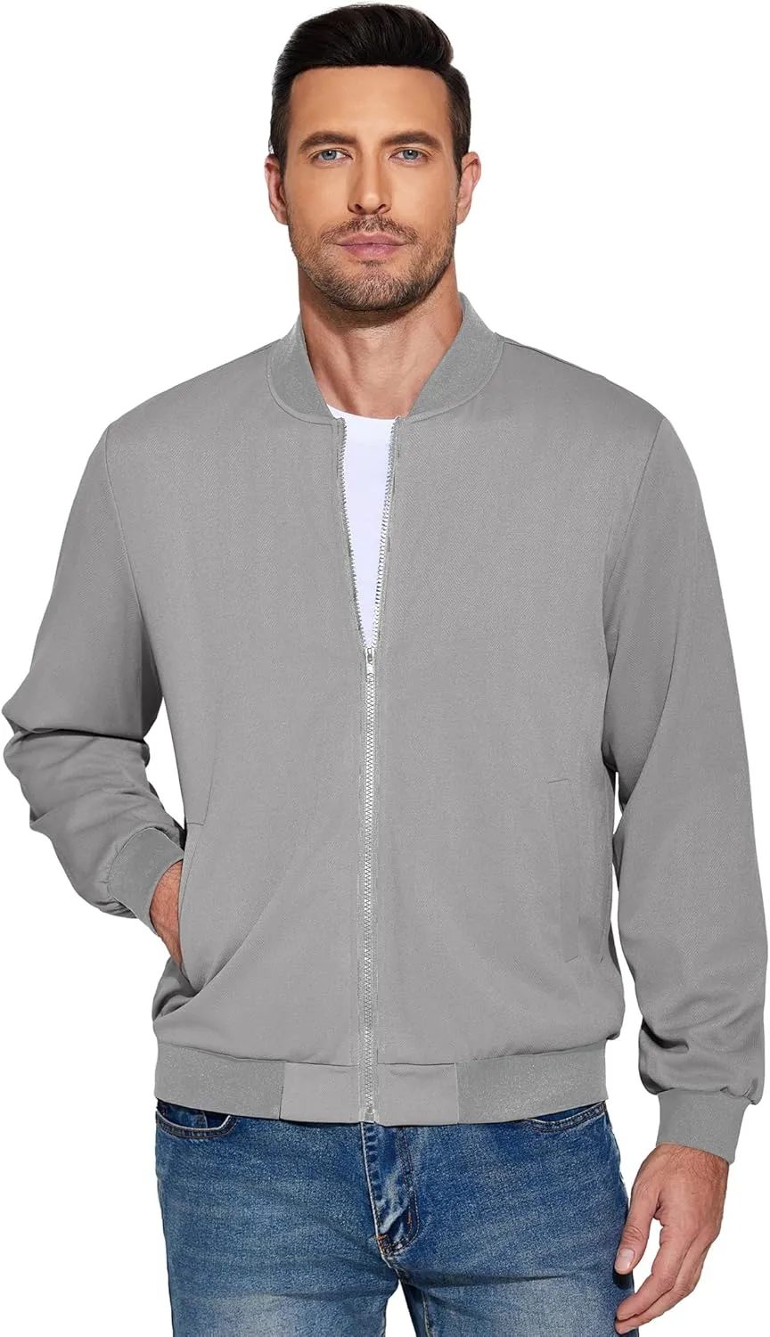 COOFANDY Men's Lightweight Bomber Jacket Casual Stylish Fall Jackets Full Zip Knit Jackets Varsity Textured Coat