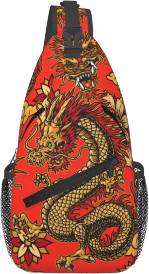 Cool Dragon Pattern Sling Backpack Crossbody Bag, Chest Bag Daypack for Outdoors Hiking Traveling