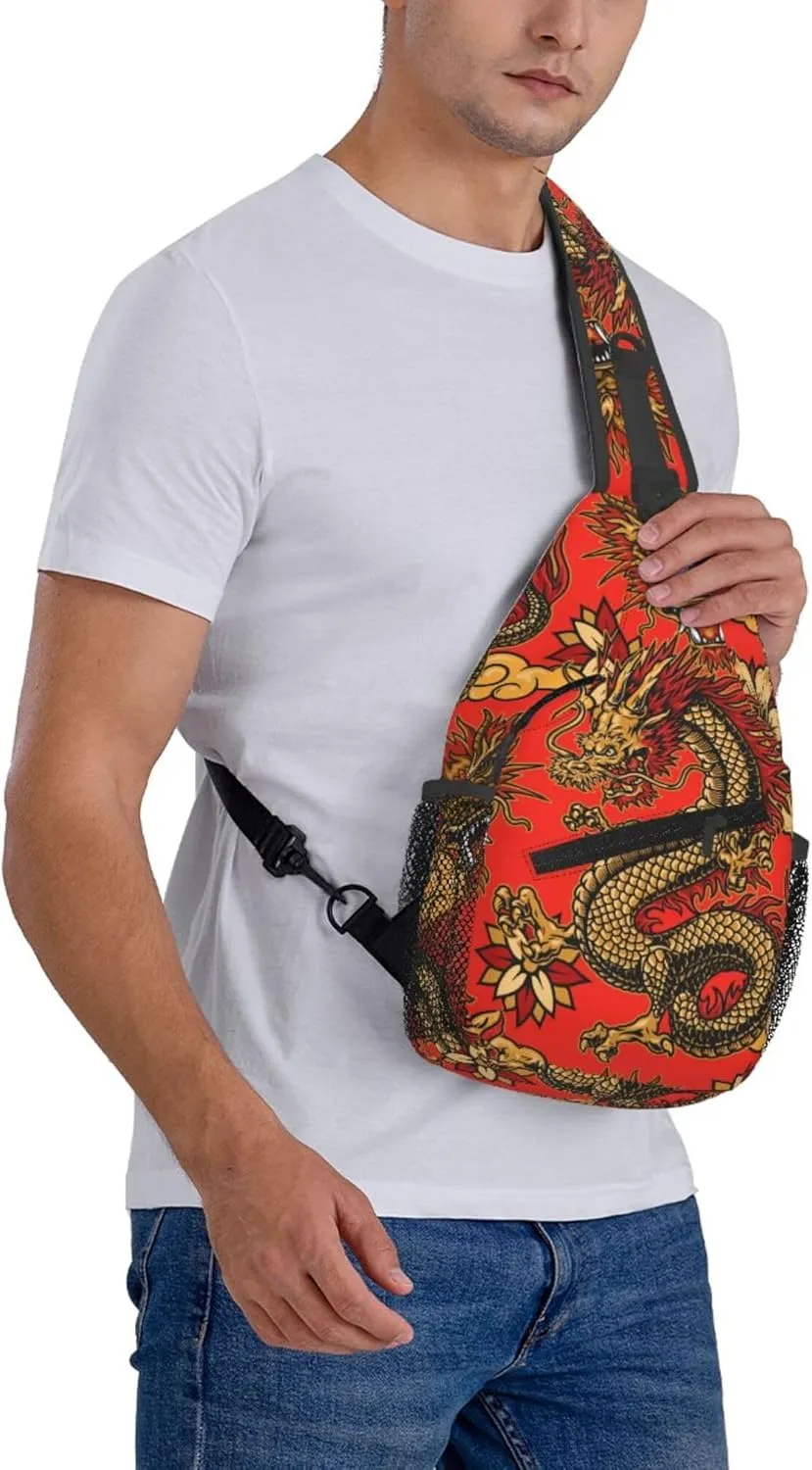 Cool Dragon Pattern Sling Backpack Crossbody Bag, Chest Bag Daypack for Outdoors Hiking Traveling