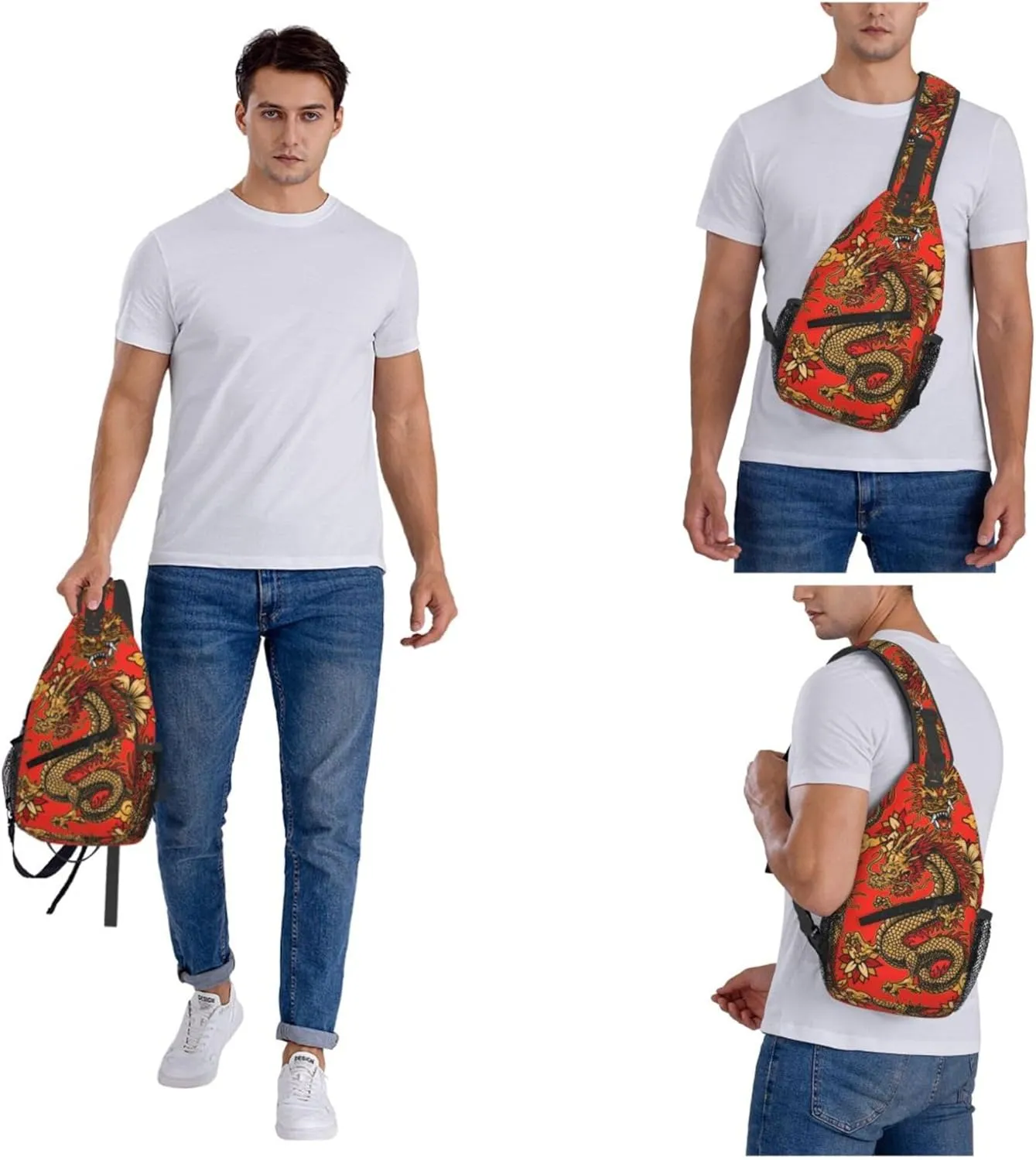 Cool Dragon Pattern Sling Backpack Crossbody Bag, Chest Bag Daypack for Outdoors Hiking Traveling