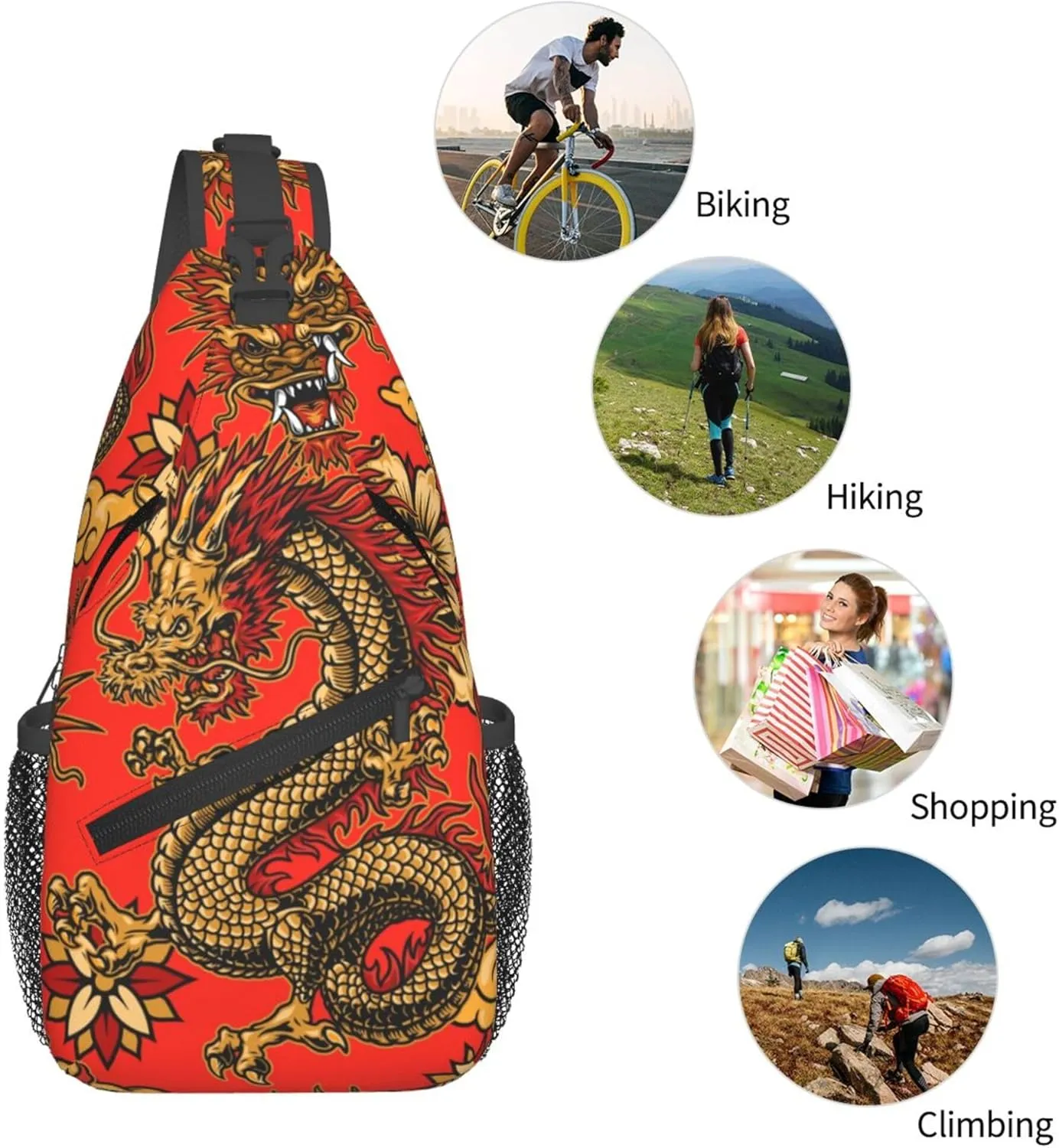 Cool Dragon Pattern Sling Backpack Crossbody Bag, Chest Bag Daypack for Outdoors Hiking Traveling