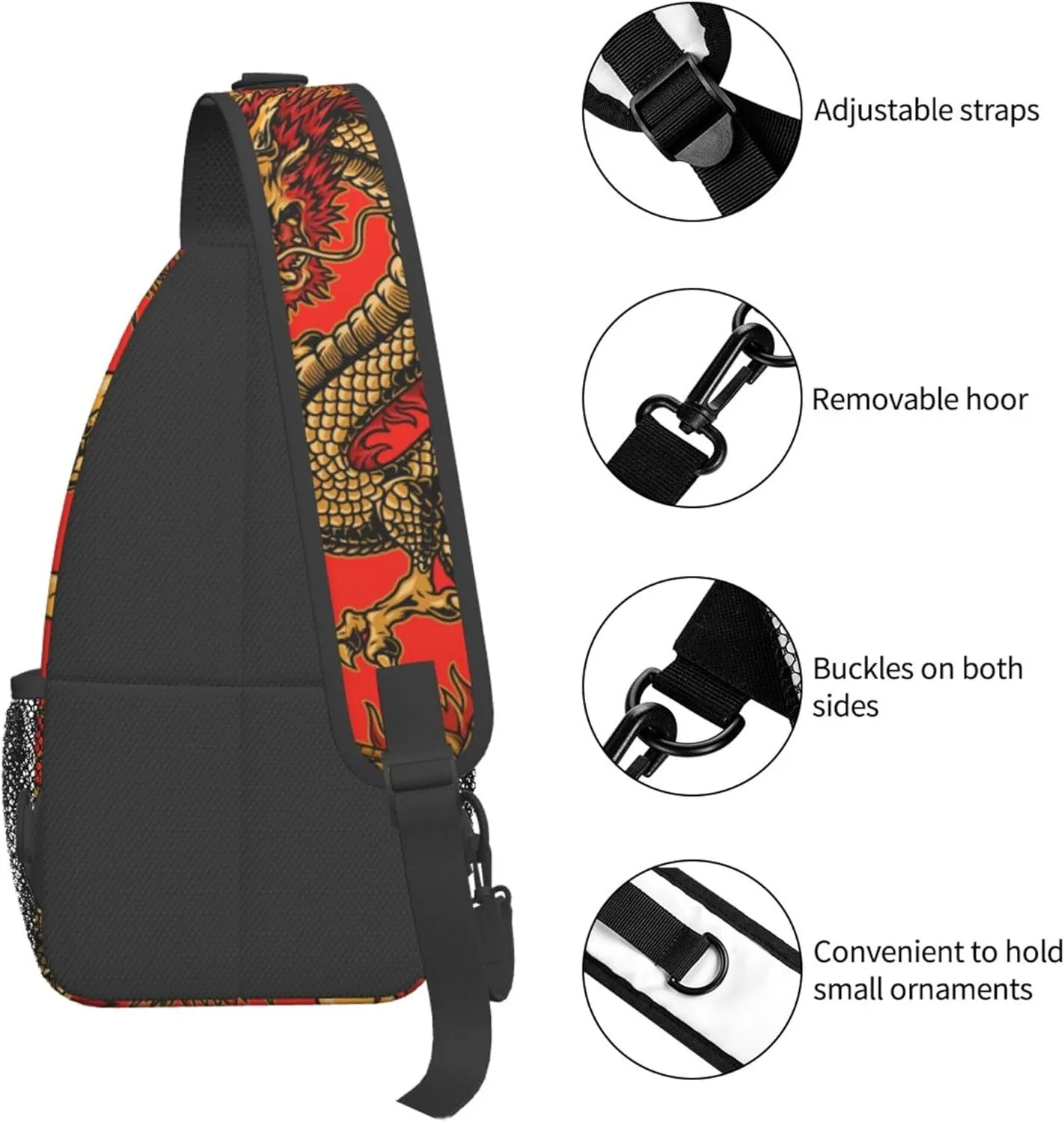 Cool Dragon Pattern Sling Backpack Crossbody Bag, Chest Bag Daypack for Outdoors Hiking Traveling
