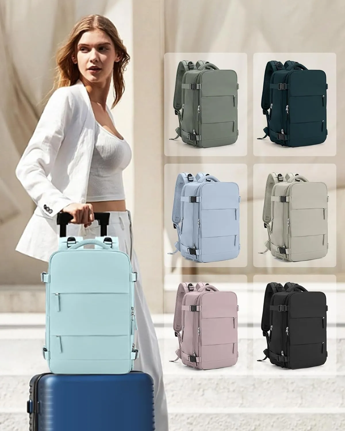 coowoz Travel Backpack Carry On for Women Man Gym Backpack with Laptop Compartment Mochila de Viaje Teacher Personal Item Backpack Airplane Accessories Must Haves Blue Small