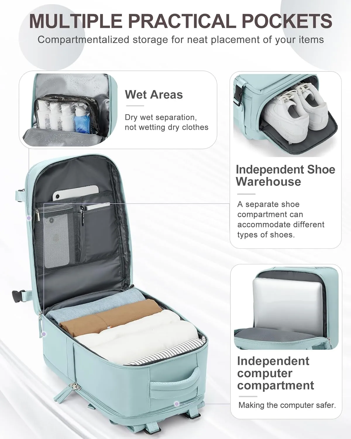 coowoz Travel Backpack Carry On for Women Man Gym Backpack with Laptop Compartment Mochila de Viaje Teacher Personal Item Backpack Airplane Accessories Must Haves Blue Small