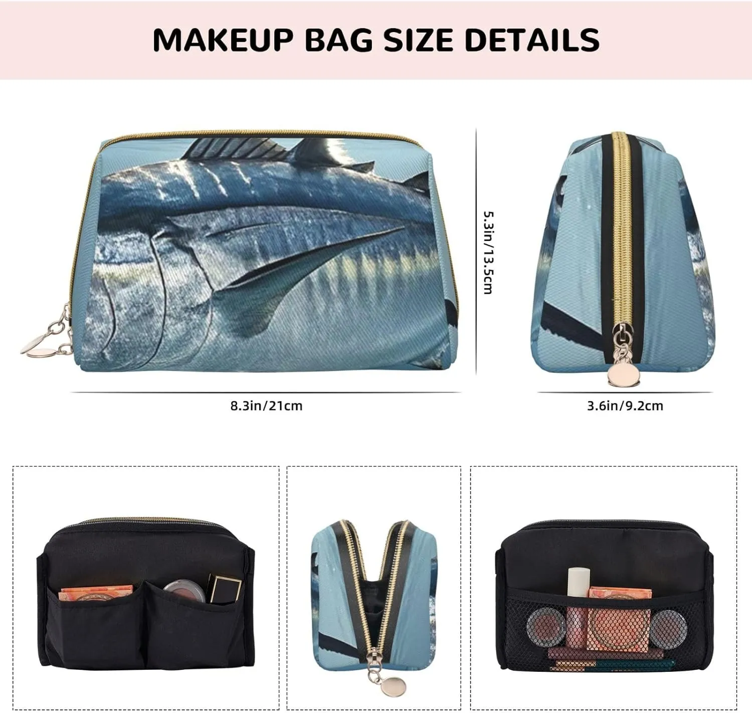 Cosmetic Bag Travel Makeup Bag Waterproof Toiletry Pouch Portable Wide Open Pouch Chickens and Farm Makeup Organizer Case Large Capacity Zipper Pouch Toiletry Bag for Women, Bluefin Tuna Thunnus, One