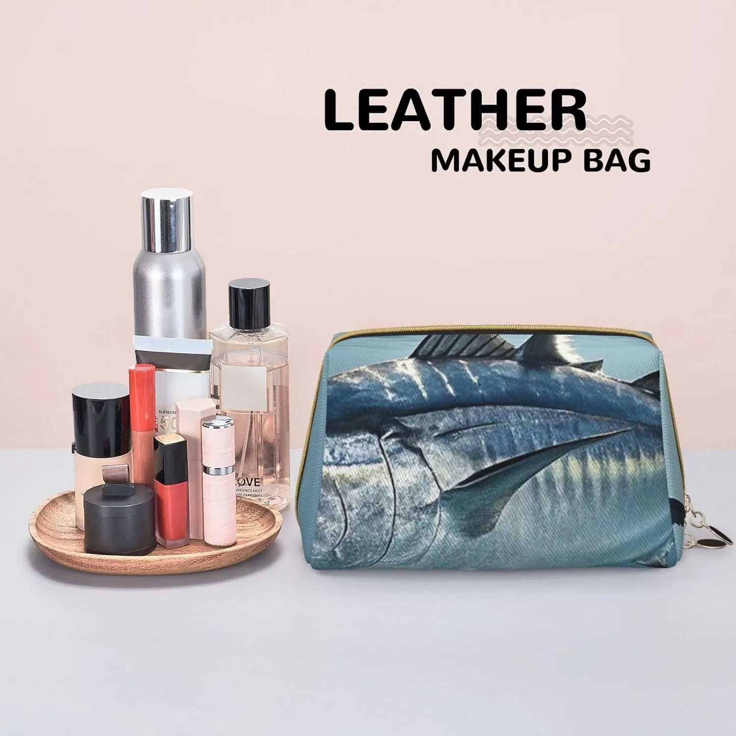 Cosmetic Bag Travel Makeup Bag Waterproof Toiletry Pouch Portable Wide Open Pouch Chickens and Farm Makeup Organizer Case Large Capacity Zipper Pouch Toiletry Bag for Women, Bluefin Tuna Thunnus, One