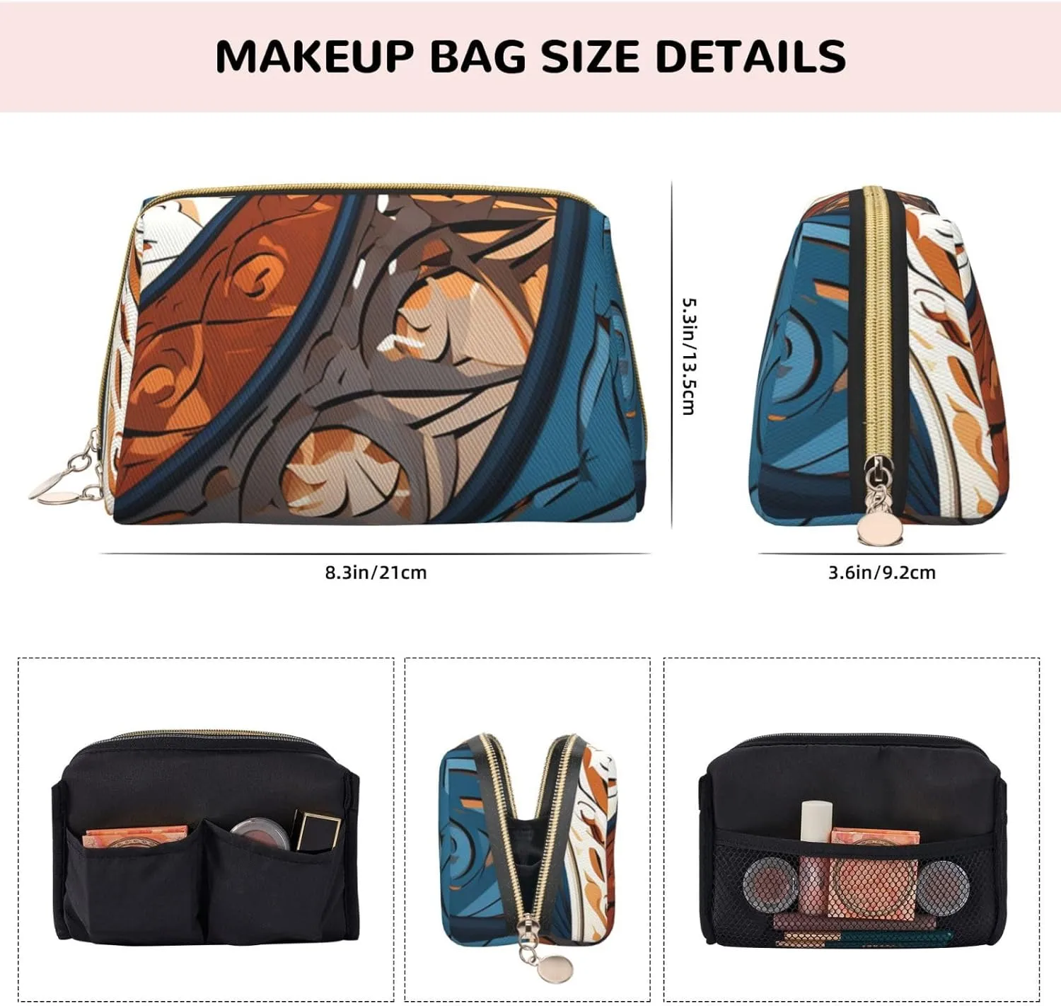 Cosmetic bag Travel Makeup Bag Waterproof Toiletry Pouch Portable Wide open Pouch Spiral and curve patterns Makeup Organizer Case Large Capacity Zipper Pouch Toiletry bag for women