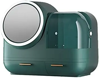 Cosmetic Organizer Light Luxury Cosmetic Storage Box with Fan LED Makeup Mirror Integrated Dressing Table Bathroom Mask Perfume Desktop Shelf Makeup Organizers