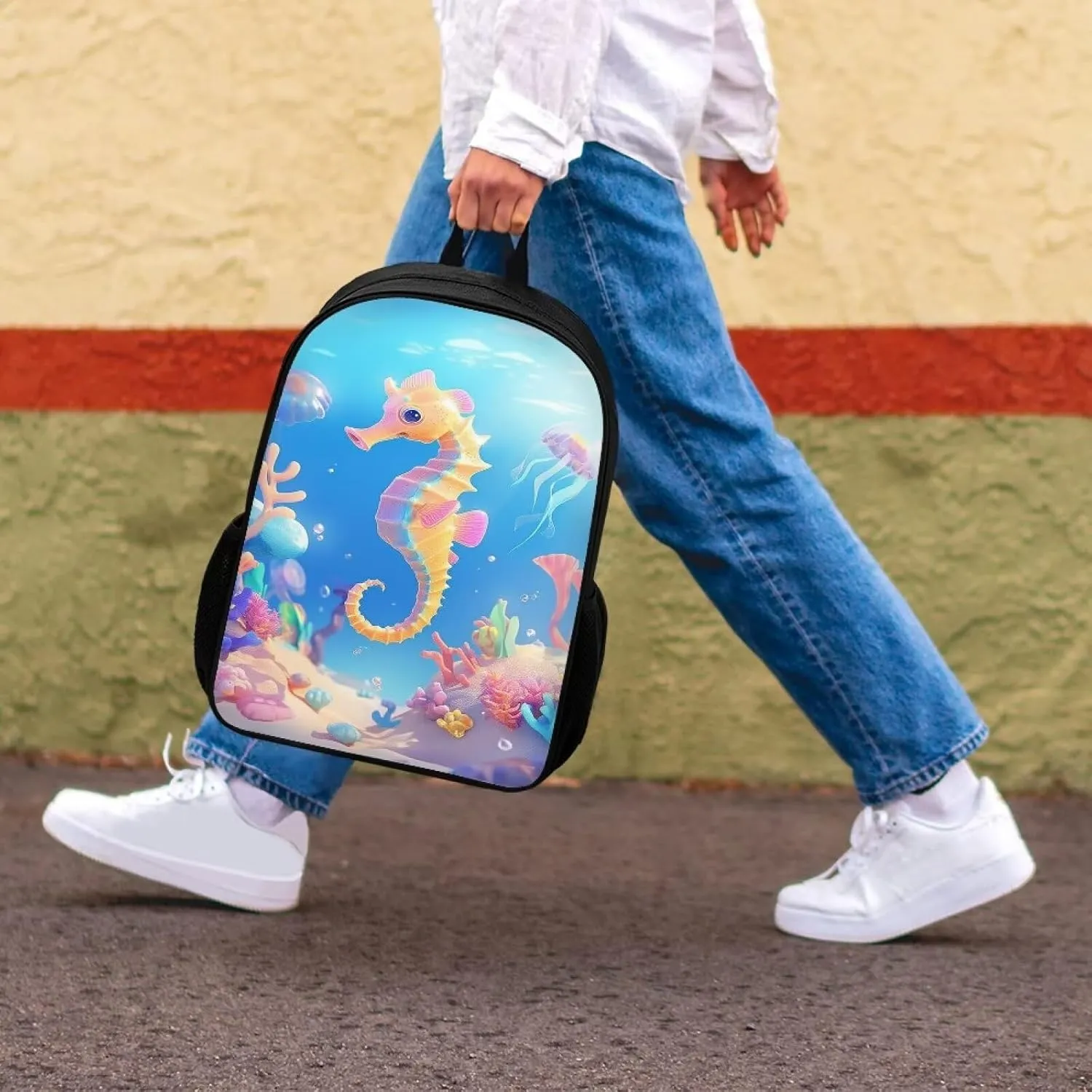 Cozeyat Cartoon Sea Horse Backpack for Girls 3Rd Grade Kids Bookbag for Girls Ages 6-8 Lightweight School Bag for Elementary Students Back to School Children Casual Travel Daypacks