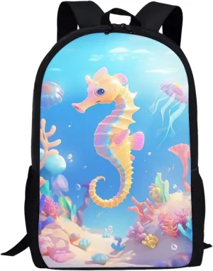 Cozeyat Cartoon Sea Horse Backpack for Girls 3Rd Grade Kids Bookbag for Girls Ages 6-8 Lightweight School Bag for Elementary Students Back to School Children Casual Travel Daypacks
