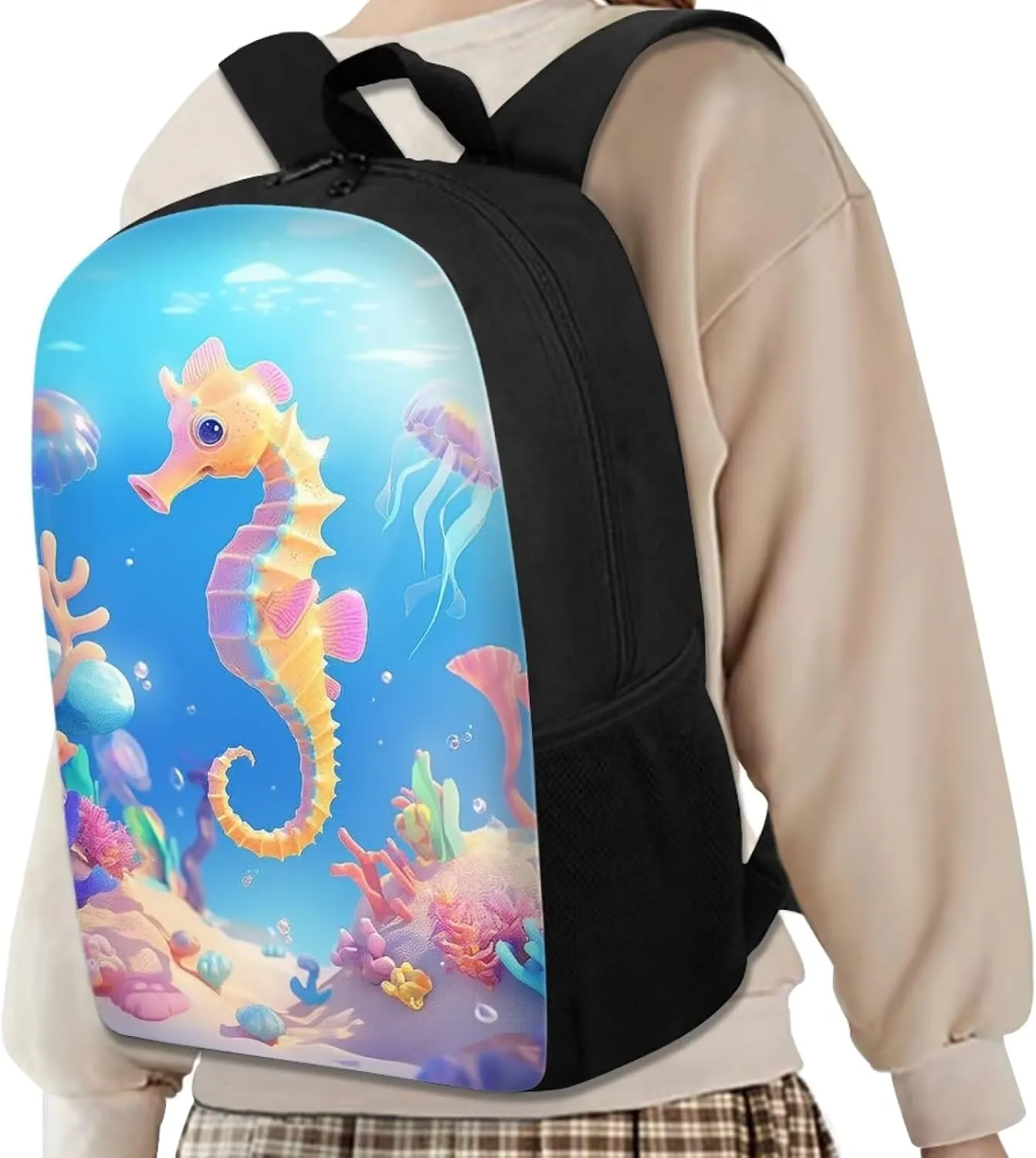 Cozeyat Cartoon Sea Horse Backpack for Girls 3Rd Grade Kids Bookbag for Girls Ages 6-8 Lightweight School Bag for Elementary Students Back to School Children Casual Travel Daypacks