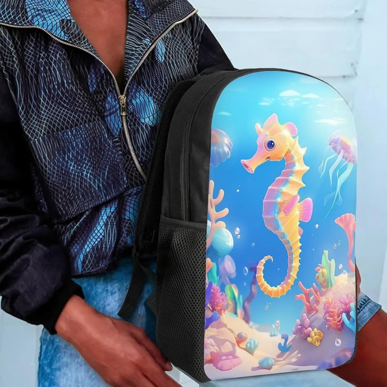 Cozeyat Cartoon Sea Horse Backpack for Girls 3Rd Grade Kids Bookbag for Girls Ages 6-8 Lightweight School Bag for Elementary Students Back to School Children Casual Travel Daypacks