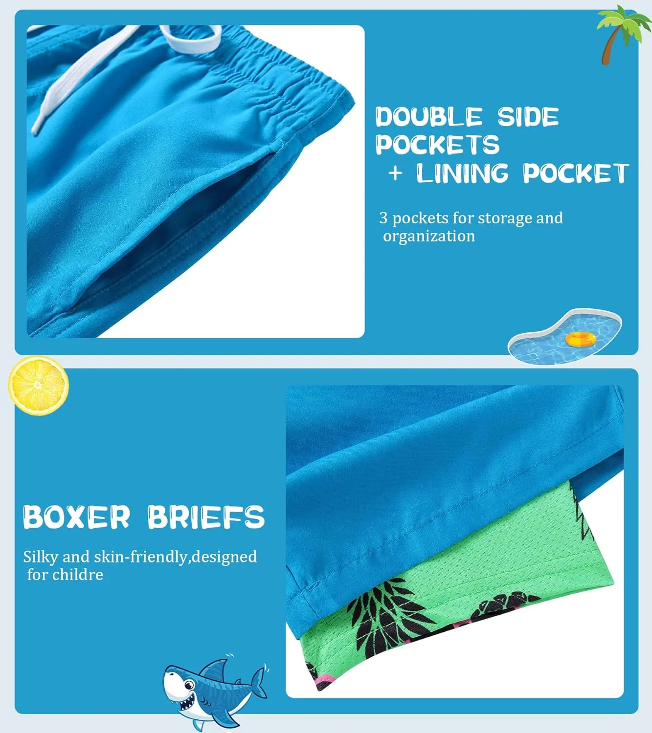 Cozople Boys Swim Trunks Quick Dry Bathing Suits Compression Liner Swim Shorts Swimwear 7-20 Years