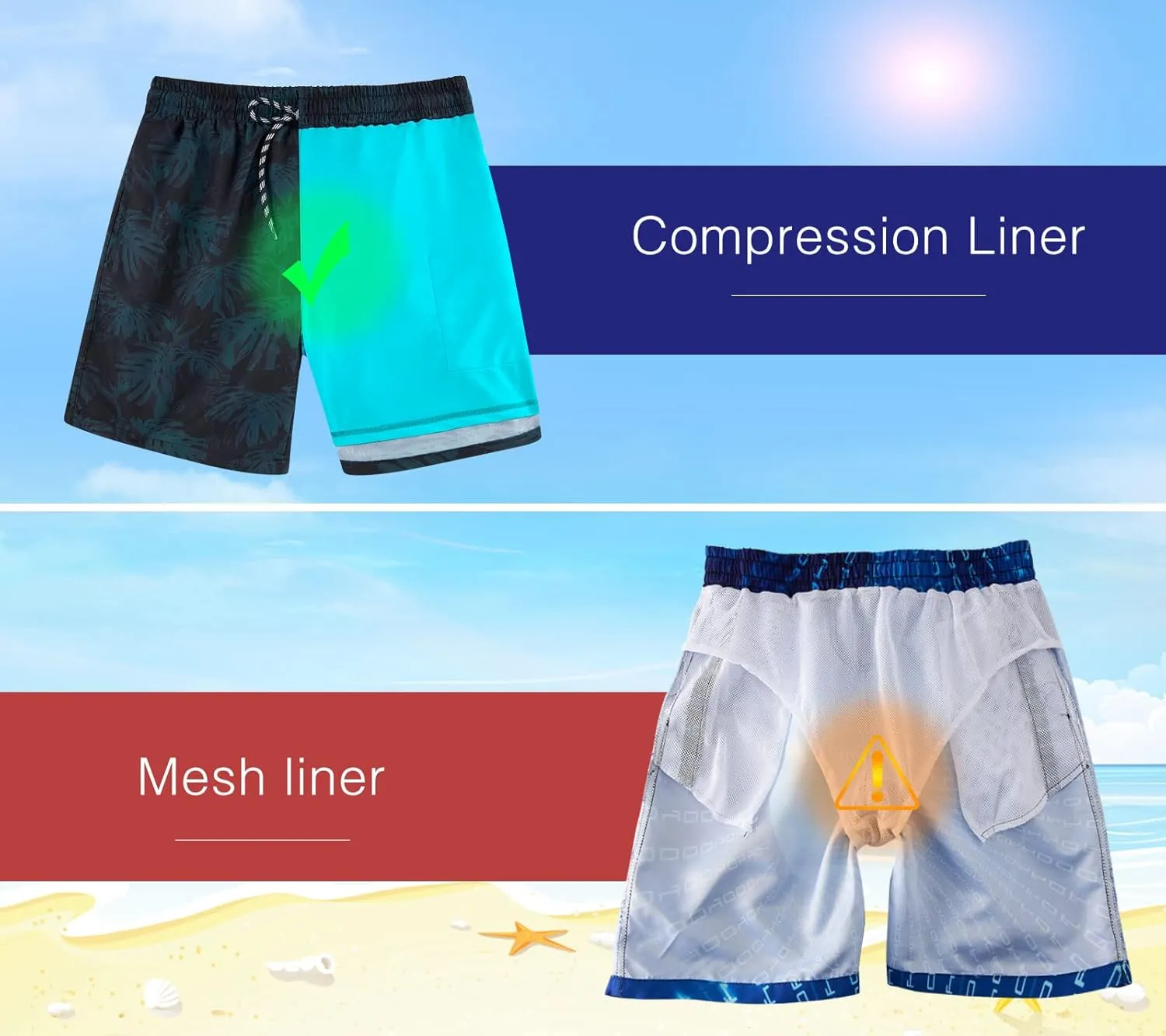 Cozople Boys Swim Trunks with Boxer Brief Liner Compression Swimwear Quick Dry Swim Shorts Bathing Suits 7-20 Years