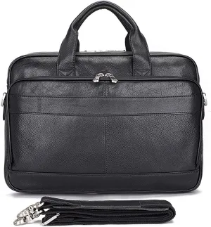 Crazy Horse Leather 15.6" Laptop Briefcase Business Office Shoulder Handbags Retro Cross-Body Messenger Tote Bag
