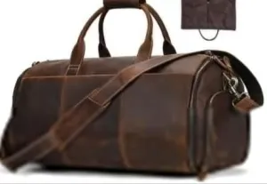Crazy Horse Leather Folding Suit Bag Man Business Travel Bag with Shoe Pocket Clothes Cover Luggage Duffel Bag Man Bag for Suits