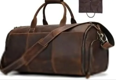 Crazy Horse Leather Folding Suit Bag Man Business Travel Bag with Shoe Pocket Clothes Cover Luggage Duffel Bag Man Bag for Suits