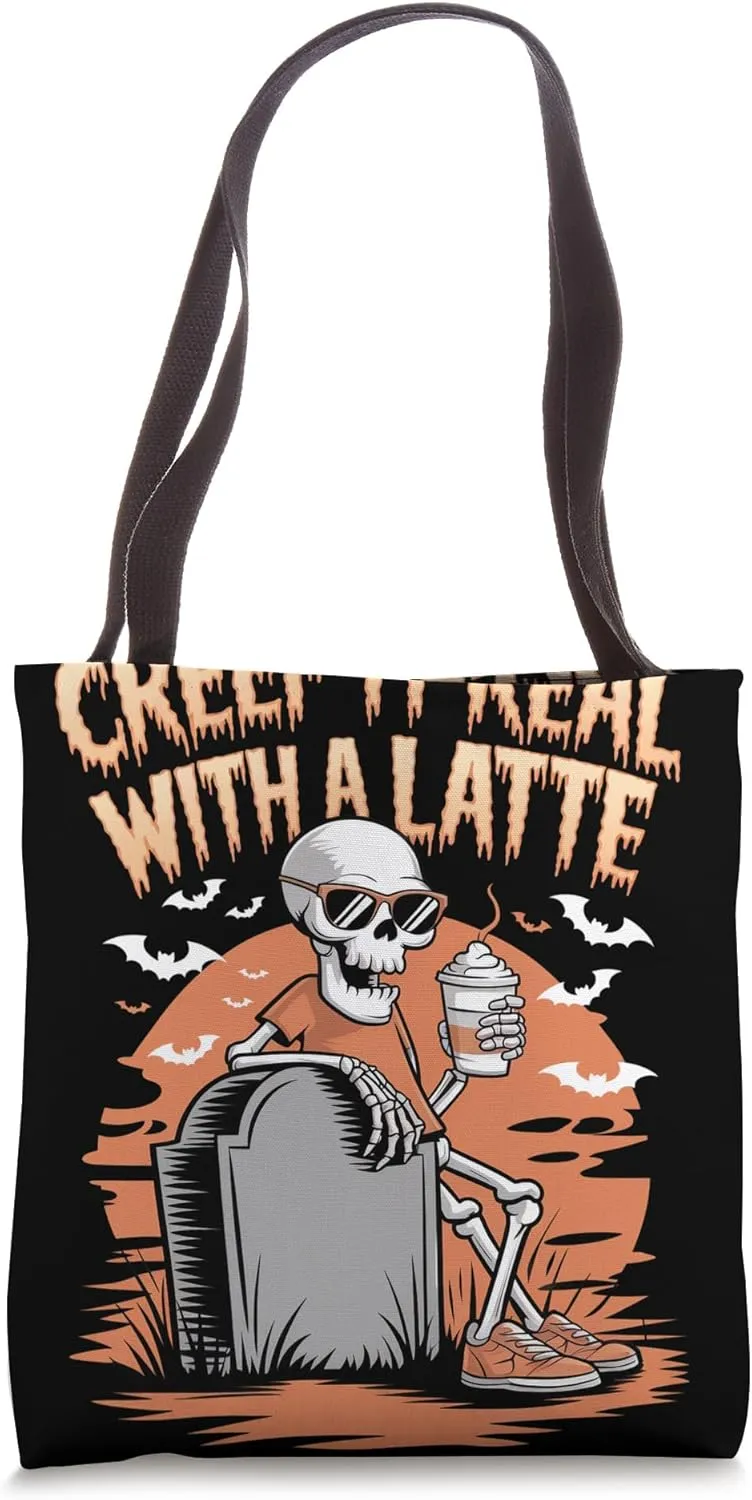 Creep It Real with a Latte Pumpkin Spice Skeleton Tote Bag