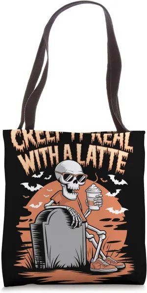 Creep It Real with a Latte Pumpkin Spice Skeleton Tote Bag