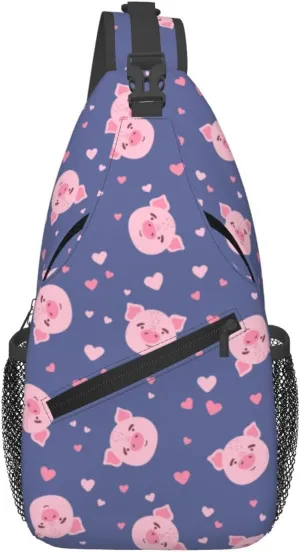 Cross Body Sling Bag For Women Men Pink Love Cute Pig Crossbody Bag Anti Theft Chest Bag Shoulder Backpack Travel Hiking Daypack Large Sling Cross Body Bag