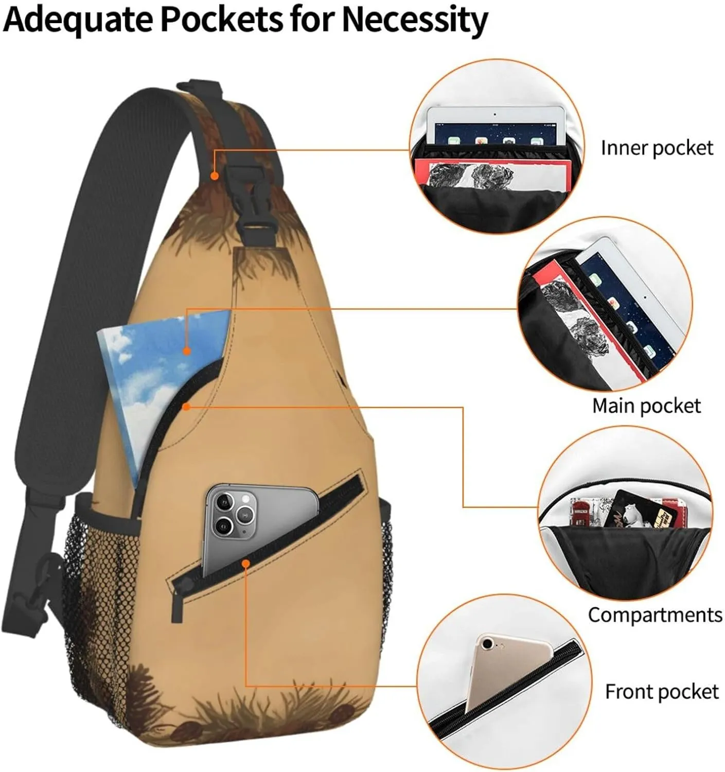 Cross Chest Bag Diagonally Sling Backpack Crossbody Shoulder Bag Polar Bears Northern Lights Sling Bag Travel Hiking Daypack