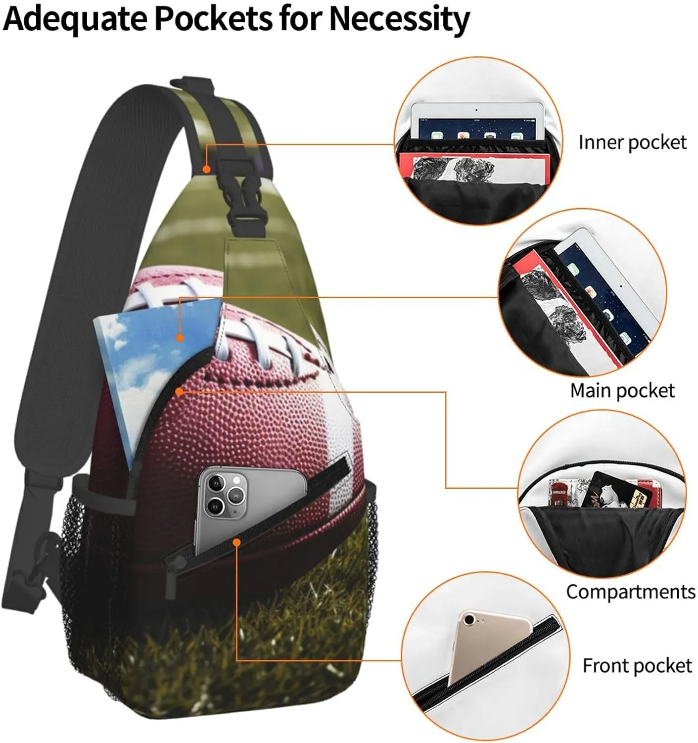 Cross Chest Bag Sling Backpack American Football Sling Bag Crossbody Shoulder Bag Travel Hiking Daypack