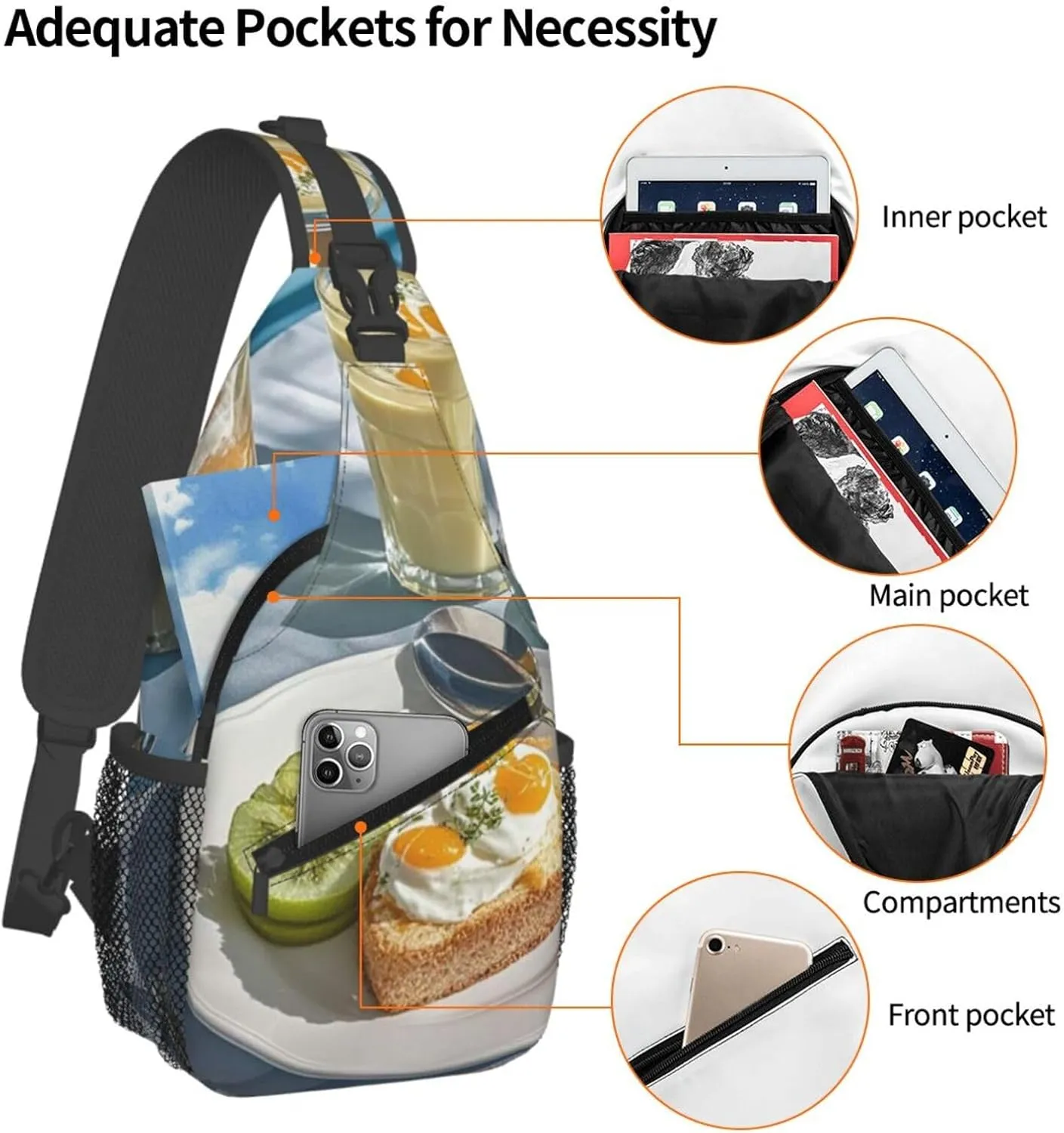 Crossbody Bag for Women Men Beautiful Breakfast Chest Bag Crossbody Sling Bag Adjustable Shoulder Bag
